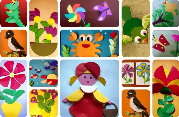 Farbige Papierapplikationen für Kinder, druckbare Vorlagen, Herbst-, Frühlingsthemen