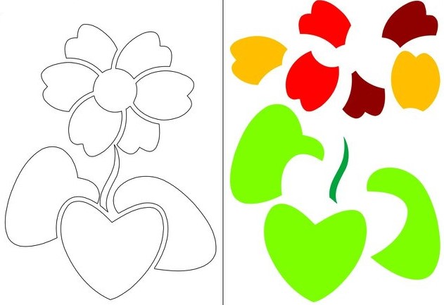 Farbige Papierapplikationen für Kinder, druckbare Vorlagen, Herbst-, Frühlingsthemen