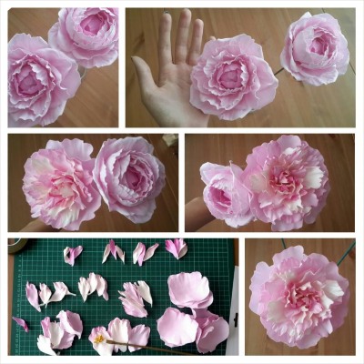 Wie man Foamiran herstellt. Meisterkurs zum Thema Blumenbasteln, Bastelvorlagen, Blumenstraußideen, Muster zum Erstellen einer Komposition. Foto