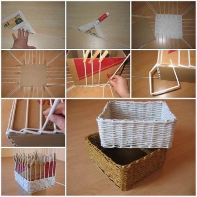 DIY-Korb aus Zeitungsrollen. Meisterkurs für Anfänger Schritt für Schritt, Fotos