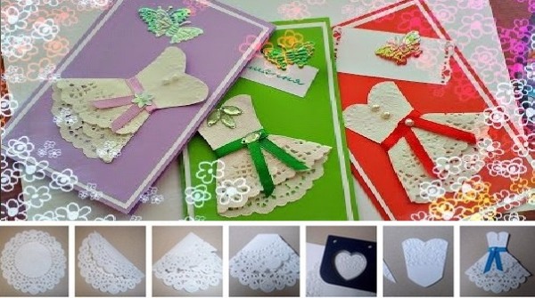 DIY-Papierpostkarte. Scrapbooking-Meisterkurse Schritt für Schritt mit Fotos