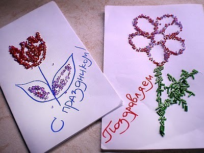Postkarten aus Papier und Pappe mit eigenen Händen. Meisterkurse in Scrapbooking, Irisfalten, Kanzashi, Isonit, Decoupage