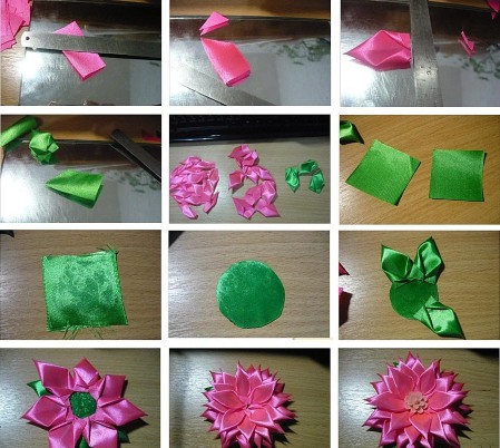 Blumen aus Satinbändern mit Ihren eigenen Händen. Meisterkurs für Anfänger, Schritt-für-Schritt-Anleitung Kanzashi