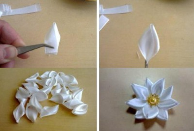 Blumen aus Satinbändern mit Ihren eigenen Händen. Meisterkurs für Anfänger, Schritt-für-Schritt-Anleitung Kanzashi