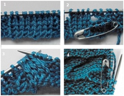 Strickmuster mit Beschreibungen und Diagrammen: Zöpfe, durchbrochen, einfach, klein, für Kindersachen, aus vorderen und hinteren Maschen
