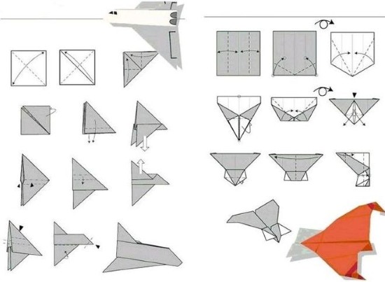 So bauen Sie mit Ihren eigenen Händen ein Papierflugzeug, das lange fliegt. Montagediagramme mit Faltlinien, ein Modell, das weit und hoch fliegt. Schritt-für-Schritt-Anleitungen, Vorlagen