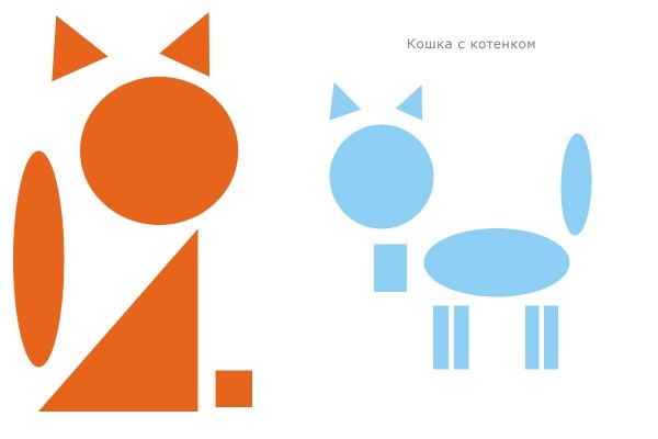 Anwendung geometrischer Formen 1, 2, 3, 4 Klasse, Vorlagen für Vorschulkinder im Kindergarten, Junior, Senior, Vorbereitungsgruppe, zum Thema Winter, Herbst, Frühling, Weltraum, Muster, Bilder