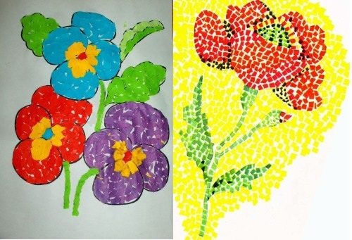 Anwendung geometrischer Formen 1, 2, 3, 4 Klasse, Vorlagen für Vorschulkinder im Kindergarten, Junior, Senior, Vorbereitungsgruppe, zum Thema Winter, Herbst, Frühling, Weltraum, Muster, Bilder