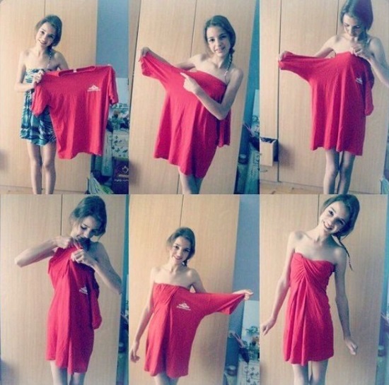 So machen Sie mit Ihren eigenen Händen ein Kleid aus einem T-Shirt. Muster und Foto