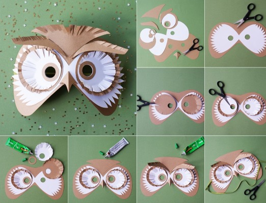 Kopfmasken aus Papier und Pappe. Basteln mit Kindern: Pferde, Iron Man, Spinne, Baba Yaga, Wolf, Fisch, Ziege, Vogel, Muster, Tiervorlagen