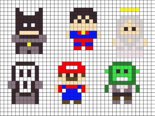 Zeichnungen nach Zellen in einem Notizbuch für Jungen und Mädchen: komplex, schön, schwarzweiß und farbig, Minecraft, Anime