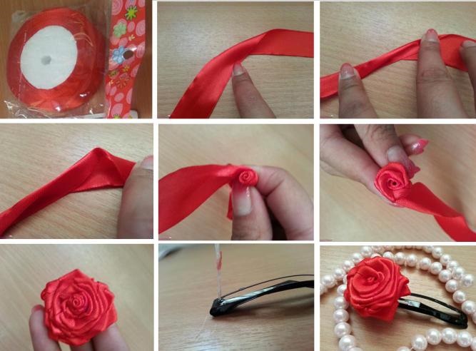 DIY-Haarnadeln aus Satinbändern, Strasssteinen, Perlen, Denim, Leder, Foamiran, Perlen und Draht. Meisterklasse Kanzashi