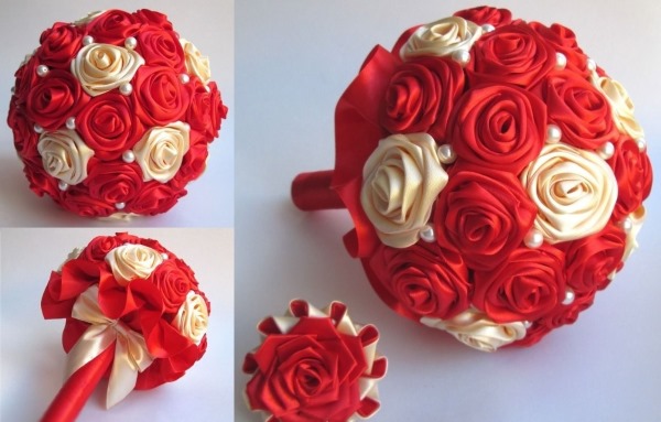 DIY-Rosen aus Satinbändern. Wie man einen Blumenstrauß macht. Detaillierte Meisterkurse mit Fotos