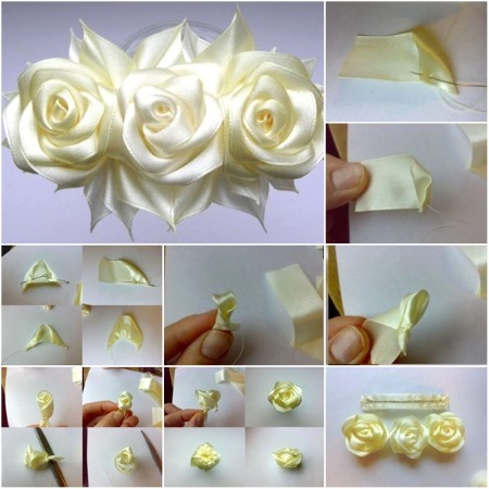 DIY-Rosen aus Satinbändern. Wie man einen Blumenstrauß macht. Detaillierte Meisterkurse mit Fotos
