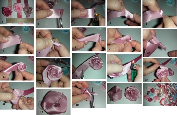 DIY-Rosen aus Satinbändern. Wie man einen Blumenstrauß macht. Detaillierte Meisterkurse mit Fotos