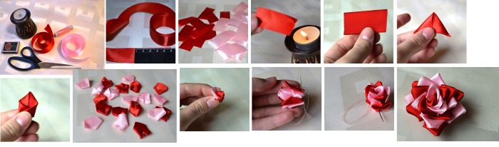 DIY-Rosen aus Satinbändern. Wie man einen Blumenstrauß macht. Detaillierte Meisterkurse mit Fotos