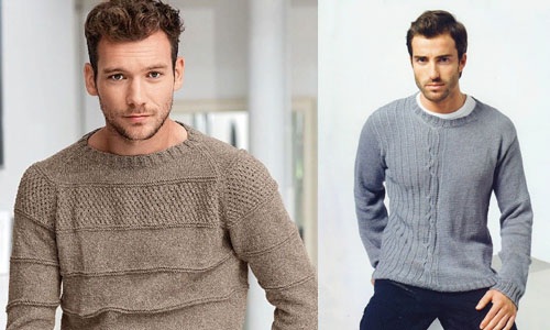 Herrenpullover gestrickt. Strickanleitung, Diagramme, Fotos, Schritt-für-Schritt-Beschreibung für Anfänger. Mit Ornament, Hirsch, Zöpfen, Kapuze, Raglanpullover