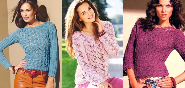 Damenpullover mit Stricknadeln stricken. Schnittmuster mit Raglan-Oberteil, Unterteil, Sektionsfärbegarn, Pullover