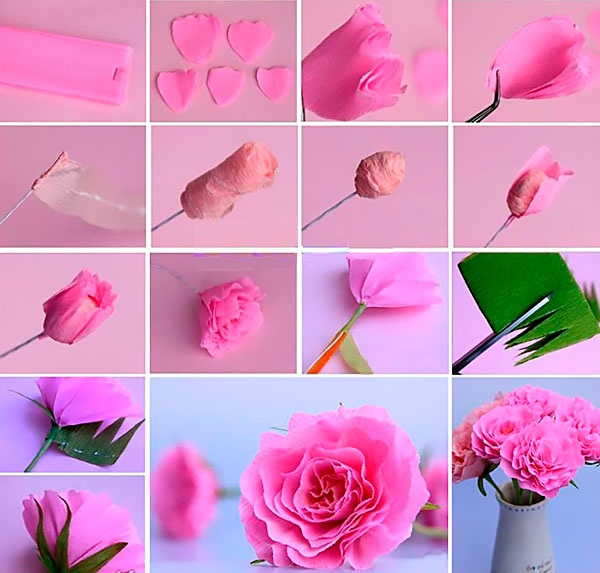 פרחים DIY עשויים מנייר צבעוני. תבניות, תבניות של פואמירן. כיתת אמן