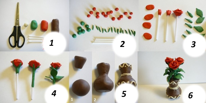 So machen Sie eine Rose aus Plastilin. Applikation auf Karton, volumetrisch. DIY Schritt-für-Schritt-Meisterkurs für Kinder