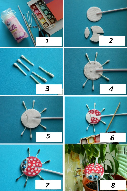 Basteln mit eigenen Händen aus Wattestäbchen, Scheiben, Plastilin