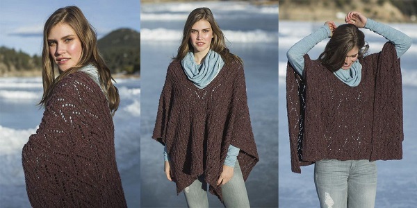 Poncho mit Stricknadeln. Muster und Beschreibung mit Ärmeln und Kapuze. DIY-Stricken, neue Modelle
