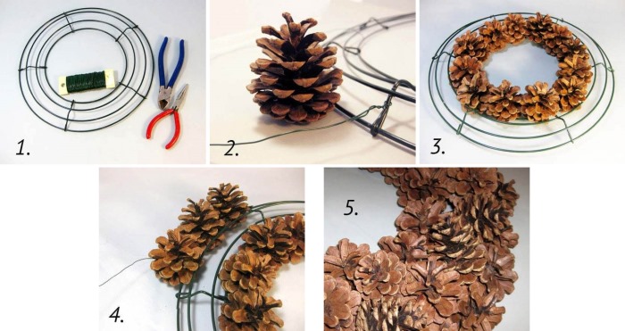 So basteln Sie einen Weihnachtskranz aus Tannenzapfen. Schritt-für-Schritt-Anleitungen, Fotos, Videos