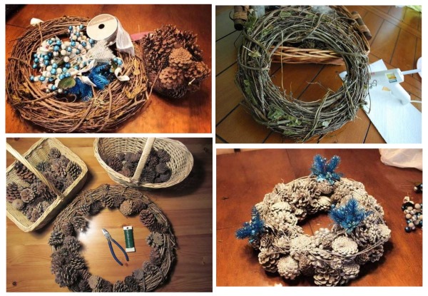 So basteln Sie einen Weihnachtskranz aus Tannenzapfen. Schritt-für-Schritt-Anleitungen, Fotos, Videos
