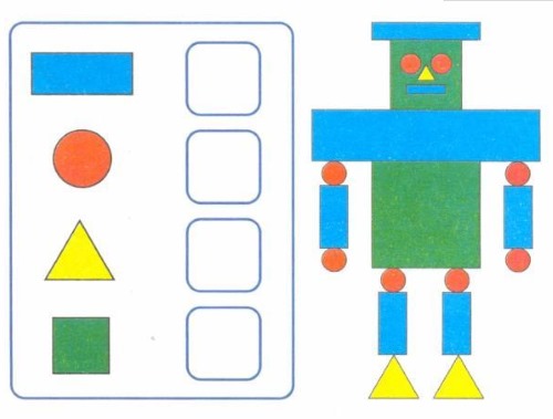 Figuren aus geometrischen Formen. Bilder für Kinder, Vorschulkinder, 1.-2. Klasse. Vorlagen für Bewerbungen