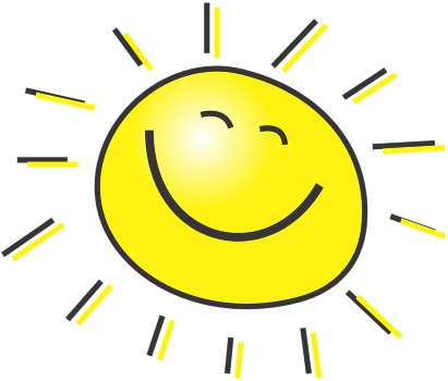 Sonne zum Ausmalen mit Kindern, mit einem Lächeln und Strahlen und ohne, Wolken. Drucken