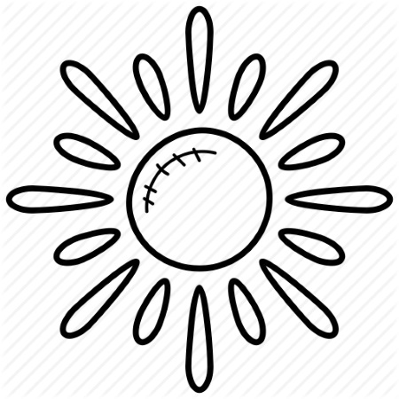 Sonne zum Ausmalen mit Kindern, mit einem Lächeln und Strahlen und ohne, Wolken. Drucken