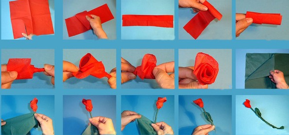 So machen Sie mit Ihren eigenen Händen Schritt für Schritt Blumen aus Servietten mit Fotos. Meisterklasse
