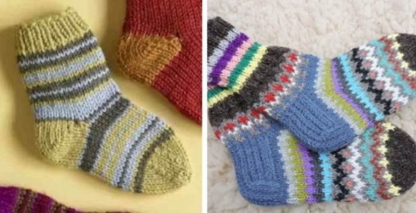 Schöne Stricksocken mit Muster für Kinder. Meisterklasse Stricken mit Muster, Design