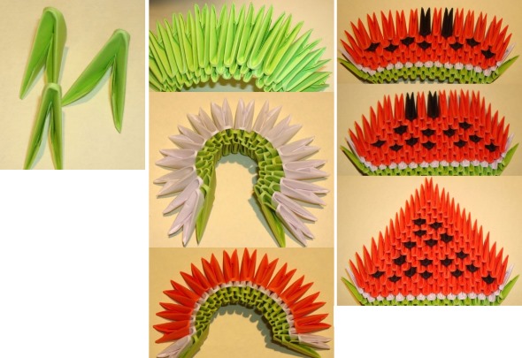 Modulares Origami für Anfänger aus Papier. Schritt-für-Schritt-Anleitung, Diagramme: Schwan, Vase, Blumen, Pfau, Drache, Storch