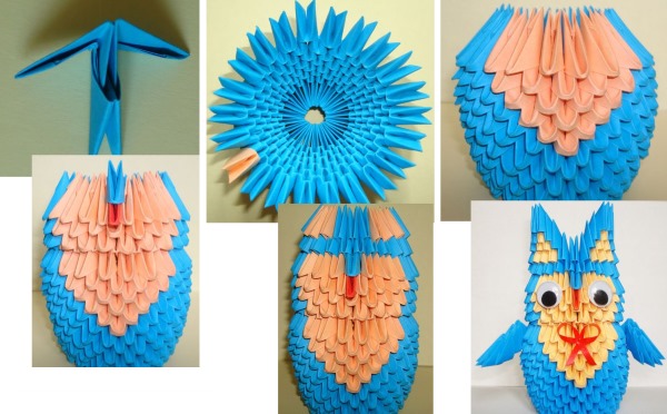 Modulares Origami für Anfänger aus Papier. Schritt-für-Schritt-Anleitung, Diagramme: Schwan, Vase, Blumen, Pfau, Drache, Storch