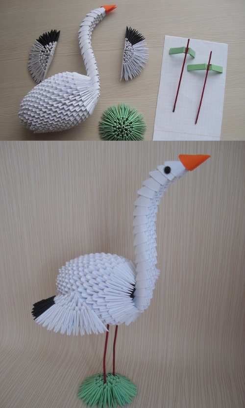 Modulares Origami für Anfänger aus Papier. Schritt-für-Schritt-Anleitung, Diagramme: Schwan, Vase, Blumen, Pfau, Drache, Storch