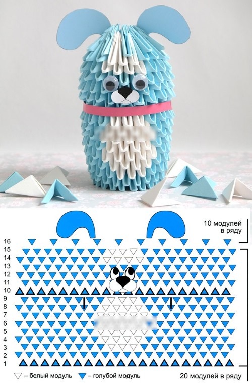 Modulares Origami für Anfänger aus Papier. Schritt-für-Schritt-Anleitung, Diagramme: Schwan, Vase, Blumen, Pfau, Drache, Storch