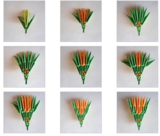 Modulares Origami für Anfänger aus Papier. Schritt-für-Schritt-Anleitung, Diagramme: Schwan, Vase, Blumen, Pfau, Drache, Storch