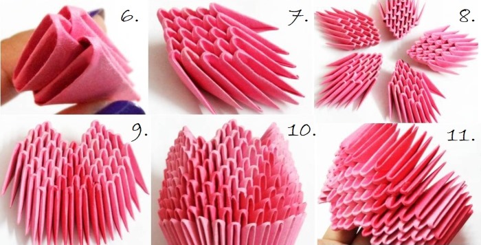 Modulares Origami für Anfänger aus Papier. Schritt-für-Schritt-Anleitung, Diagramme: Schwan, Vase, Blumen, Pfau, Drache, Storch