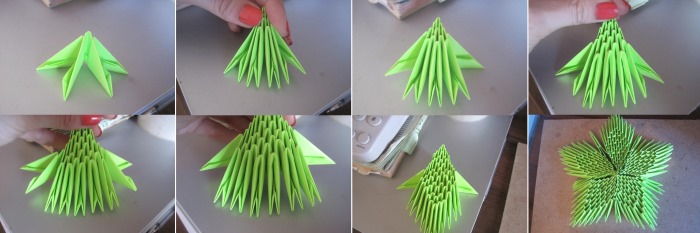 Modulares Origami für Anfänger aus Papier. Schritt-für-Schritt-Anleitung, Diagramme: Schwan, Vase, Blumen, Pfau, Drache, Storch
