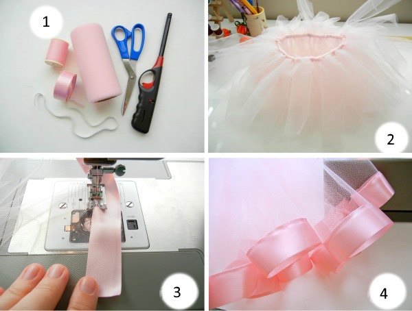 Tutu-Rock für Mädchen. So machen Sie es selbst aus Tüll, auf einem Gummiband mit Löchern, Satinband