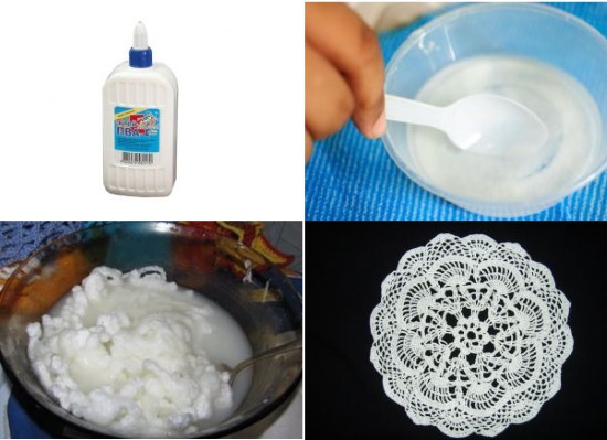 Wie man eine gehäkelte Serviette mit Stärke, Zucker, PVA-Kleber, Gelatine, Eisen stärkt