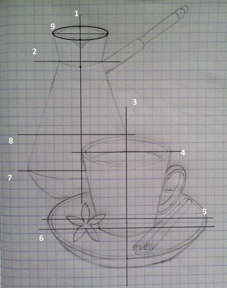 Disegni a matita sulle celle di un quaderno, diario personale. Masterclass per principianti: complesso, piccolo, 3D