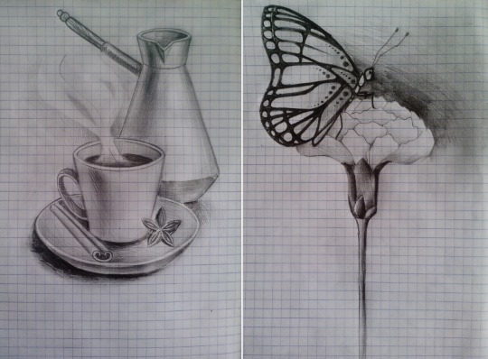 Disegni a matita sulle celle di un quaderno, diario personale. Masterclass per principianti: complesso, piccolo, 3D