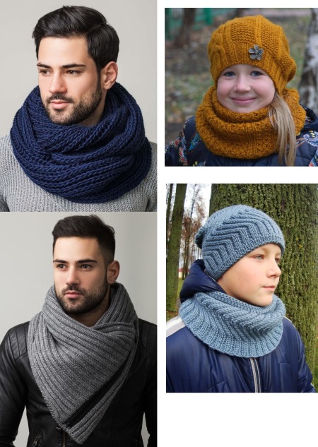 So stricken Sie mit Stricknadeln einen Snood-Schal für ein Mädchen oder einen Jungen. Schema und Beschreibung für Anfänger