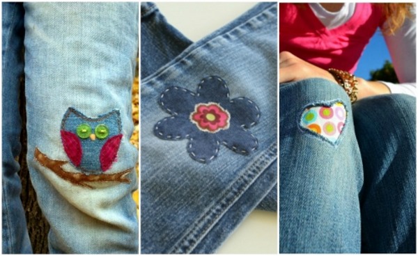 Flicken auf Jeans am Knie für Jungen, Frauen und Männer. Schöne Optionen, Fotos