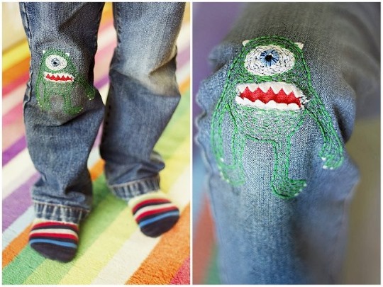 Flicken auf Jeans am Knie für Jungen, Frauen und Männer. Schöne Optionen, Fotos