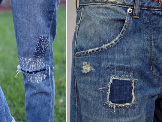 Flicken auf Jeans am Knie für Jungen, Frauen und Männer. Schöne Optionen, Fotos