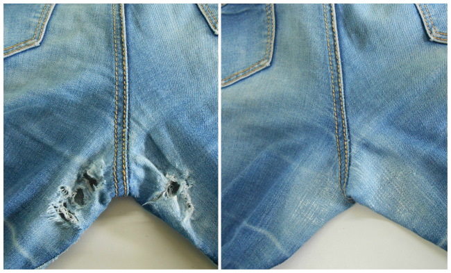 Wie man ein Loch in Jeans von Hand, auf einer Maschine schön, mit einem Flicken und ohne flickt
