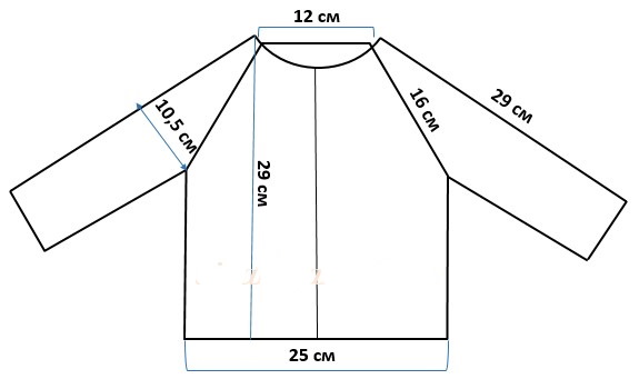 Gestrickte Bluse für ein Mädchen mit Stricknadeln. Diagramm und Beschreibung zum Stricken eines Raglans von oben